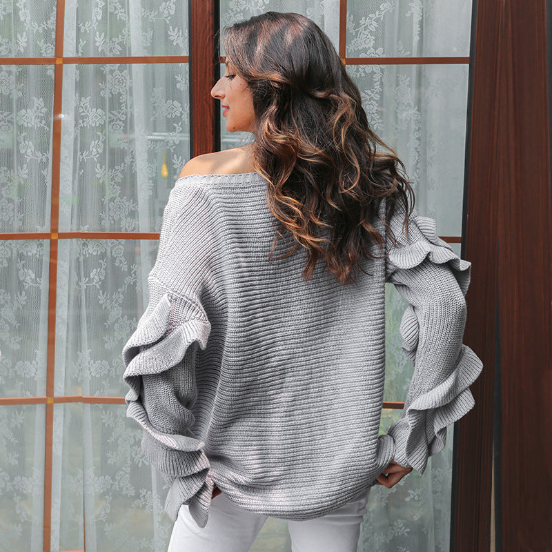 Women’s Off-Shoulder Knitted Sweater – Cozy Fall & Winter Pullover